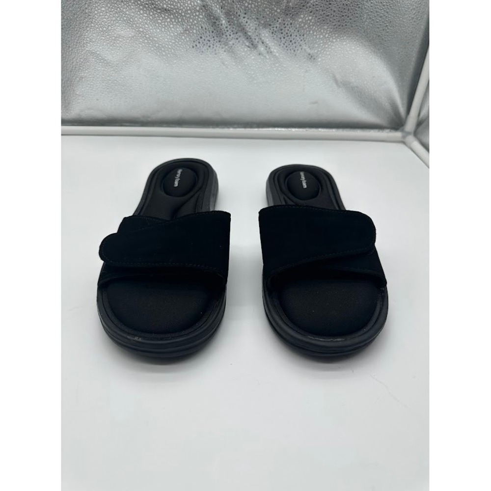 Black Memory Foam Slide Sandals Adjustable Hook Loop Strap Women Size M - Picture 4 of 8